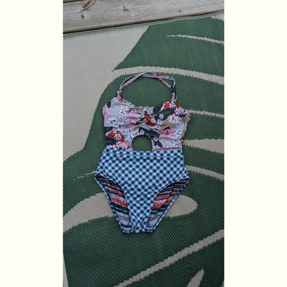 Social Angel Floral Gingam Swimsuit